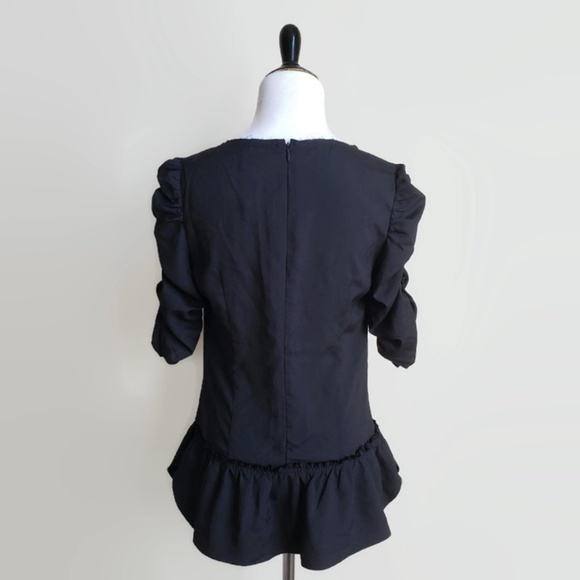 A is for Audrey black ruched peplum top - Picture 3 of 7